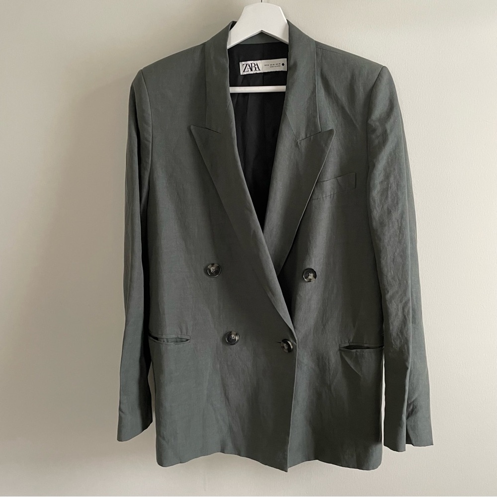 Zara pale gray green double waist blazer